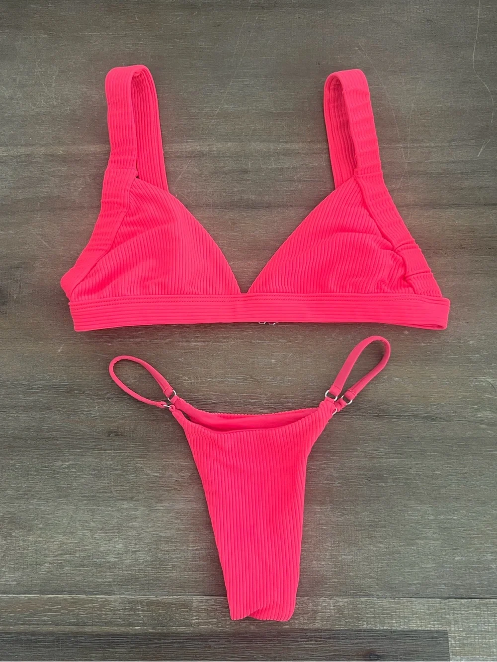 Frankie’s Bikini Women’s Ribbed Hot Pink Bikini Set